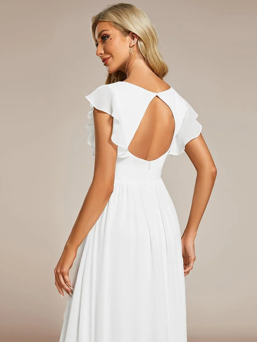 Robe de soirée en mousseline à manches volantées