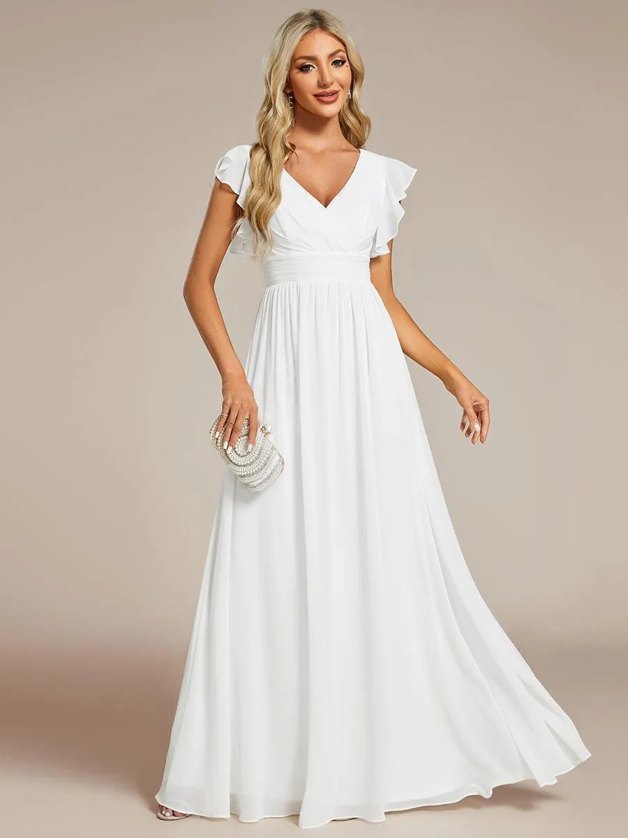 Robe de soirée en mousseline à manches volantées