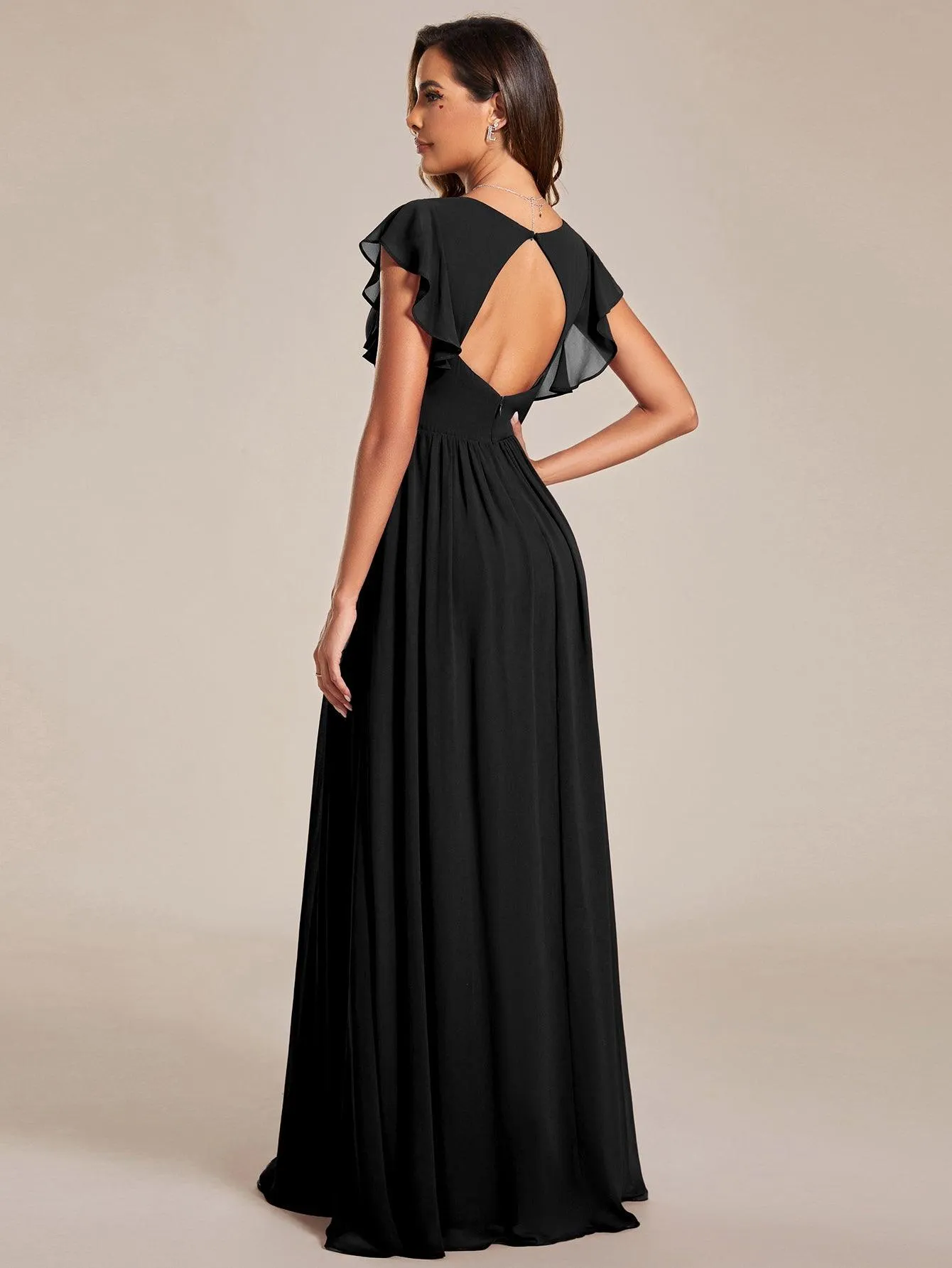 Robe de soirée en mousseline à manches volantées