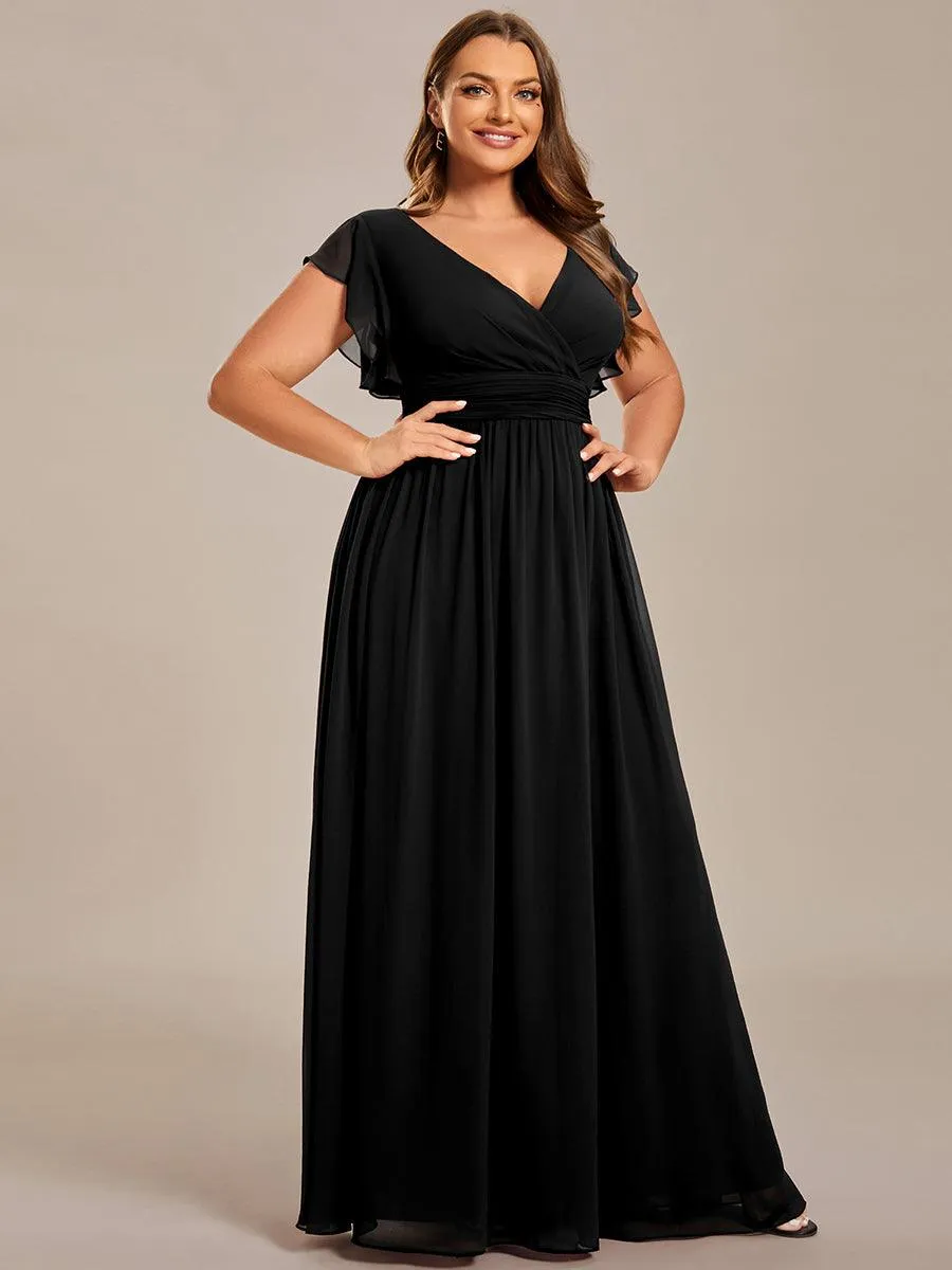 Robe de soirée en mousseline à manches volantées
