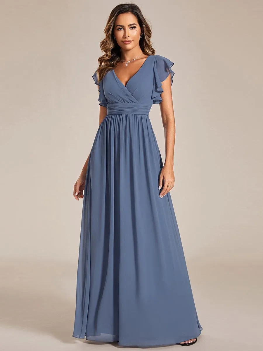 Robe de soirée en mousseline à manches volantées