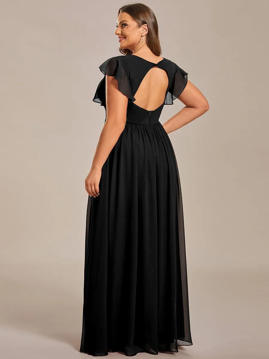 Robe de soirée en mousseline à manches volantées