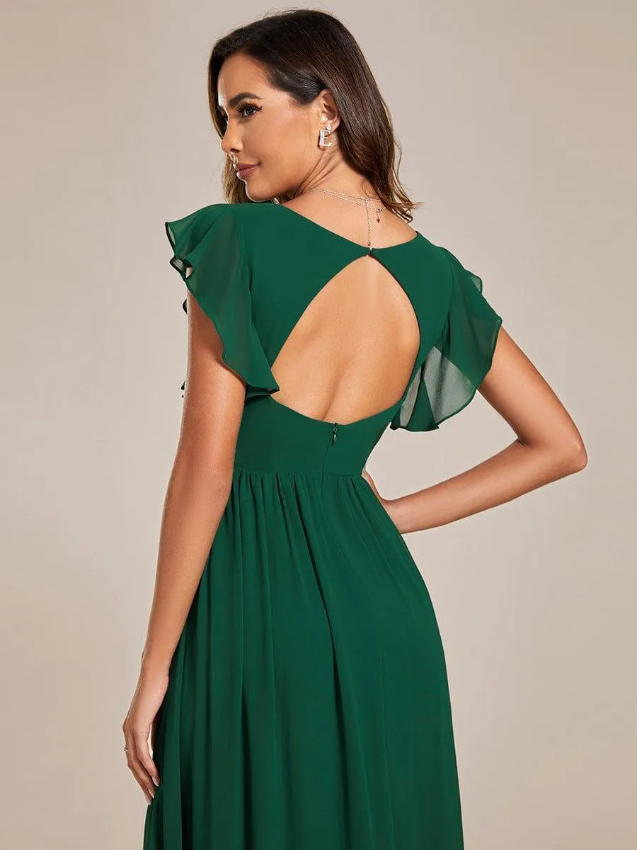 Robe de soirée en mousseline à manches volantées