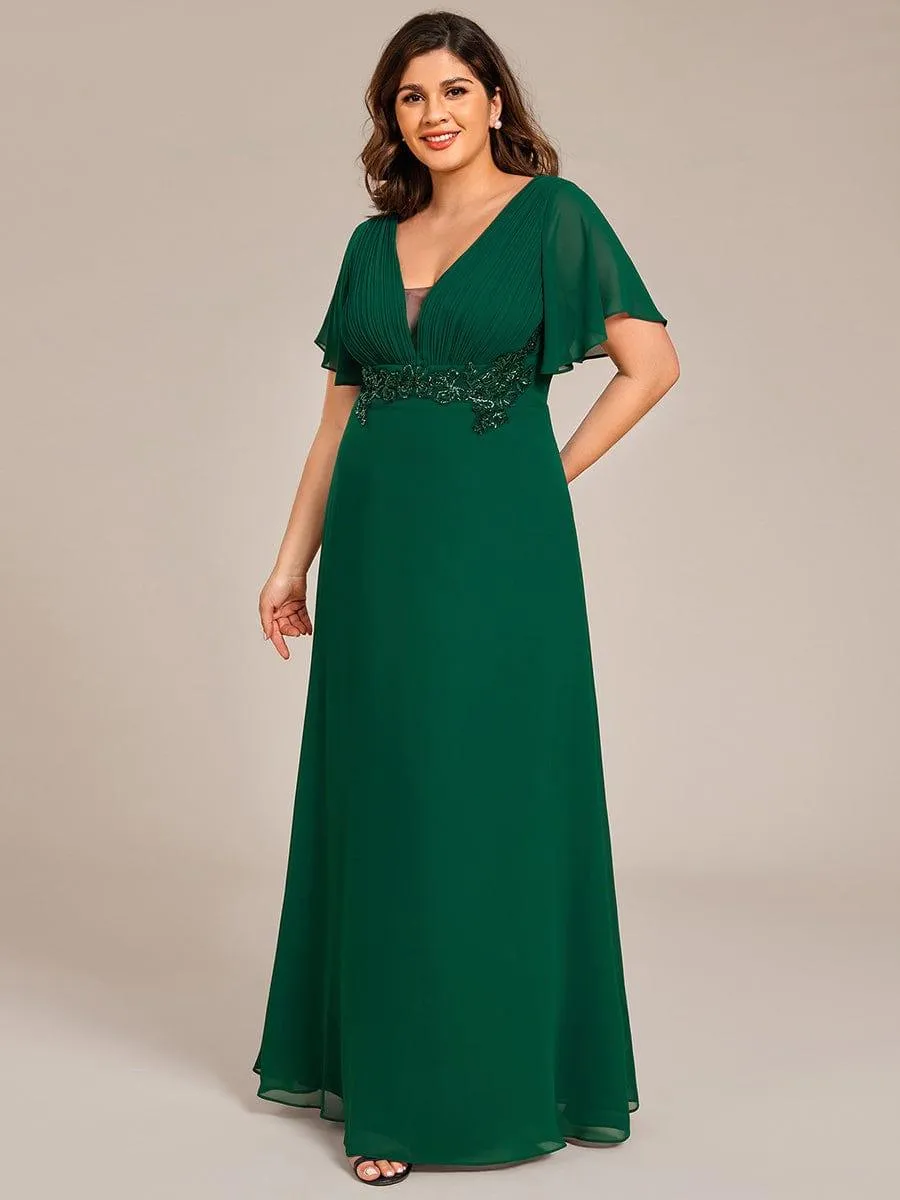 Robe de soirée longue plissée élégante à col en V profond