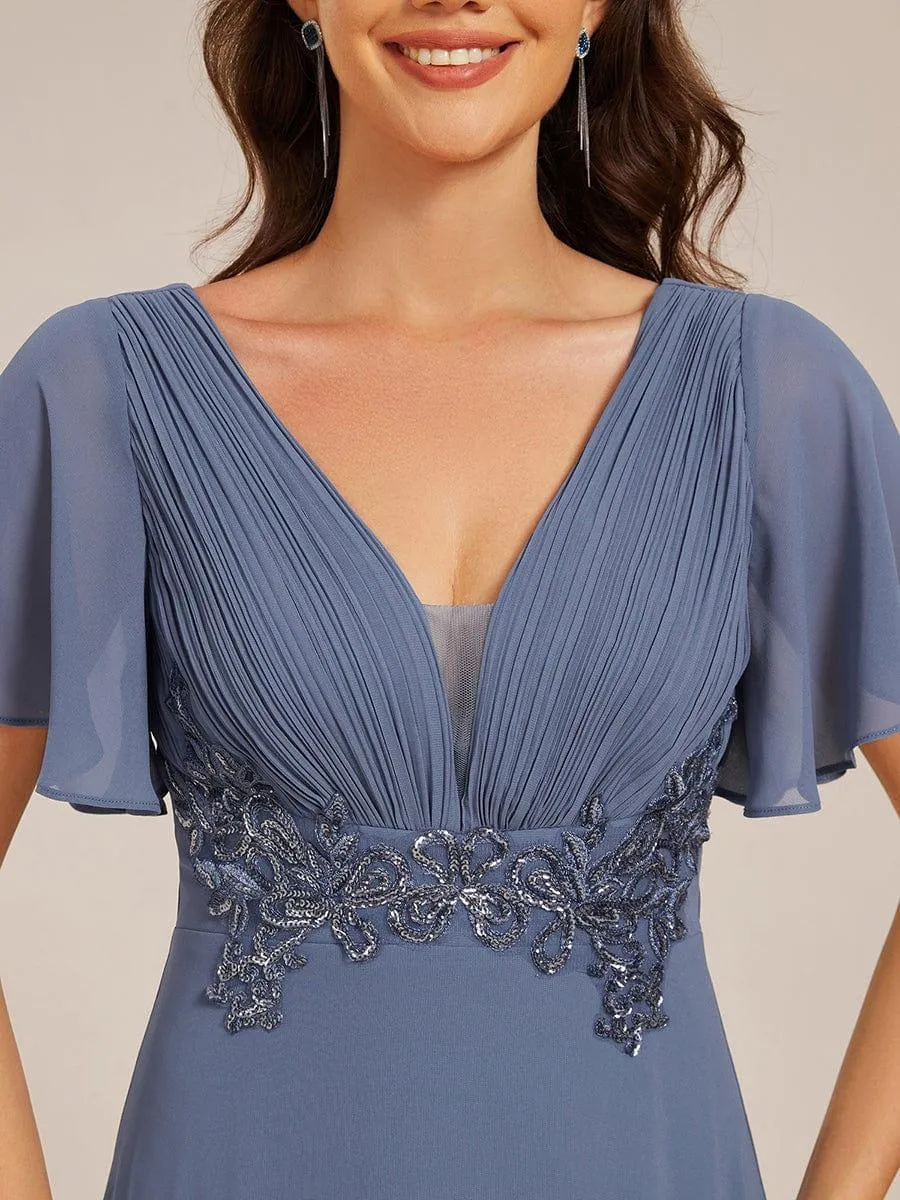 Robe de soirée longue plissée élégante à col en V profond