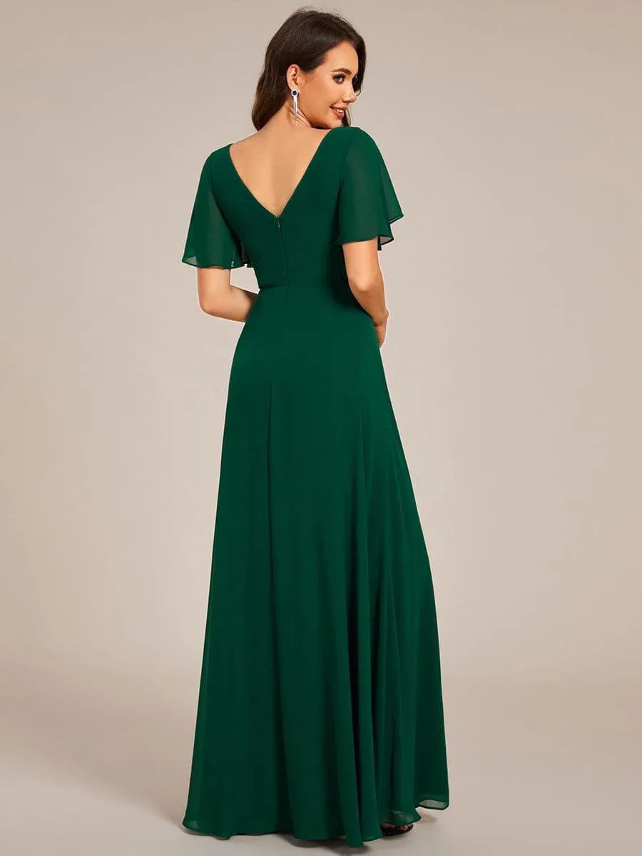 Robe de soirée longue plissée élégante à col en V profond