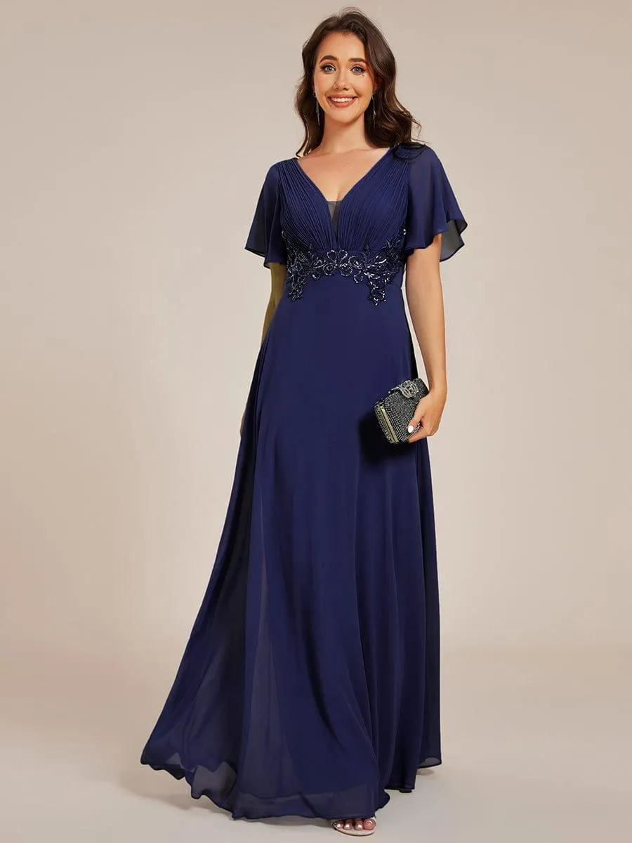 Robe de soirée longue plissée élégante à col en V profond