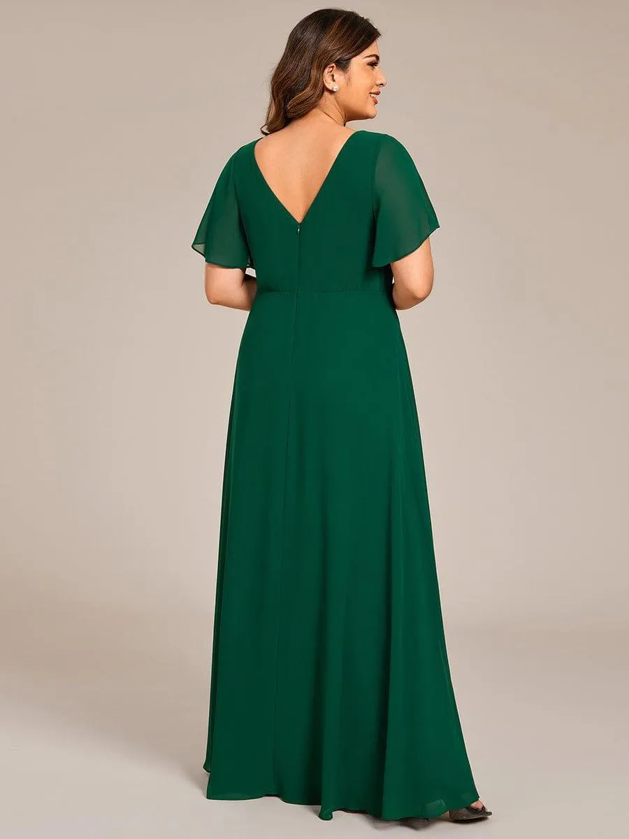 Robe de soirée longue plissée élégante à col en V profond