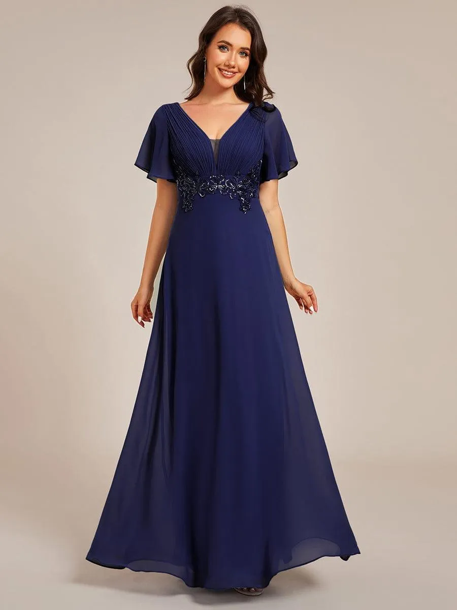 Robe de soirée longue plissée élégante à col en V profond