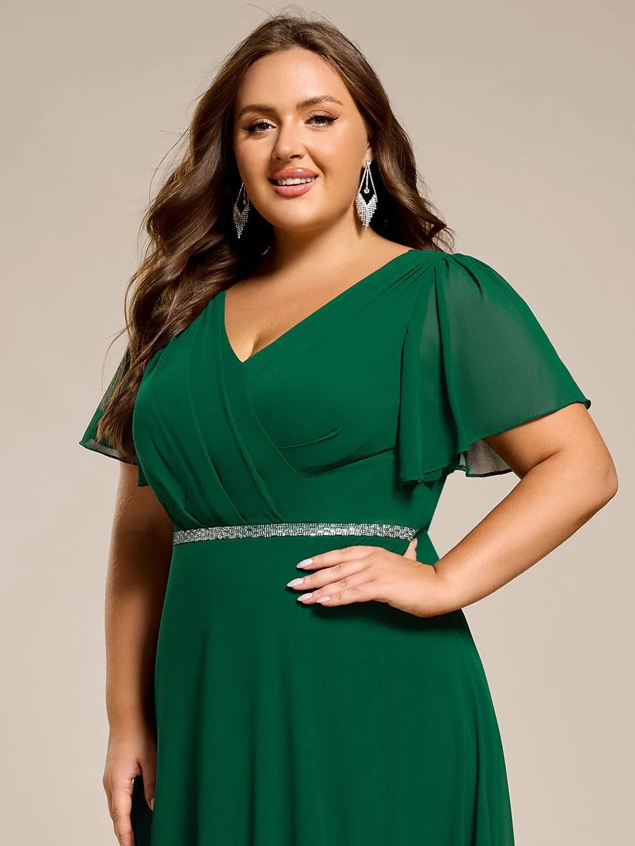 Robe de soirée trapèze en mousseline à sequins grande taille