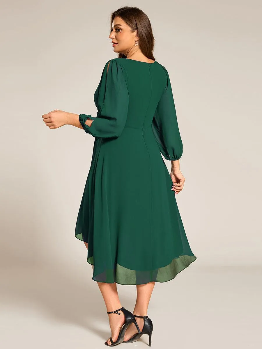 Robe d'invitée de mariage en mousseline à manches longues et col en V grande taille
