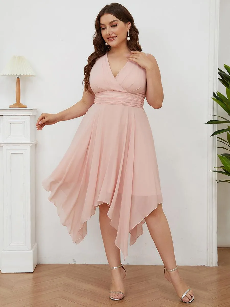 Robe mariage invitée en Mousseline à Ourlet Asymétrique Longueur Genou de Grande Taille