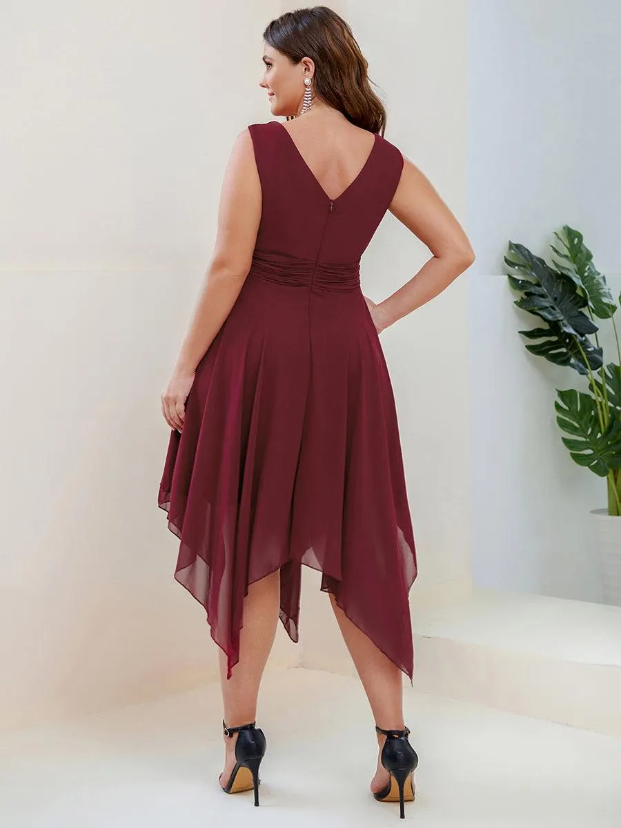 Robe mariage invitée en Mousseline à Ourlet Asymétrique Longueur Genou de Grande Taille