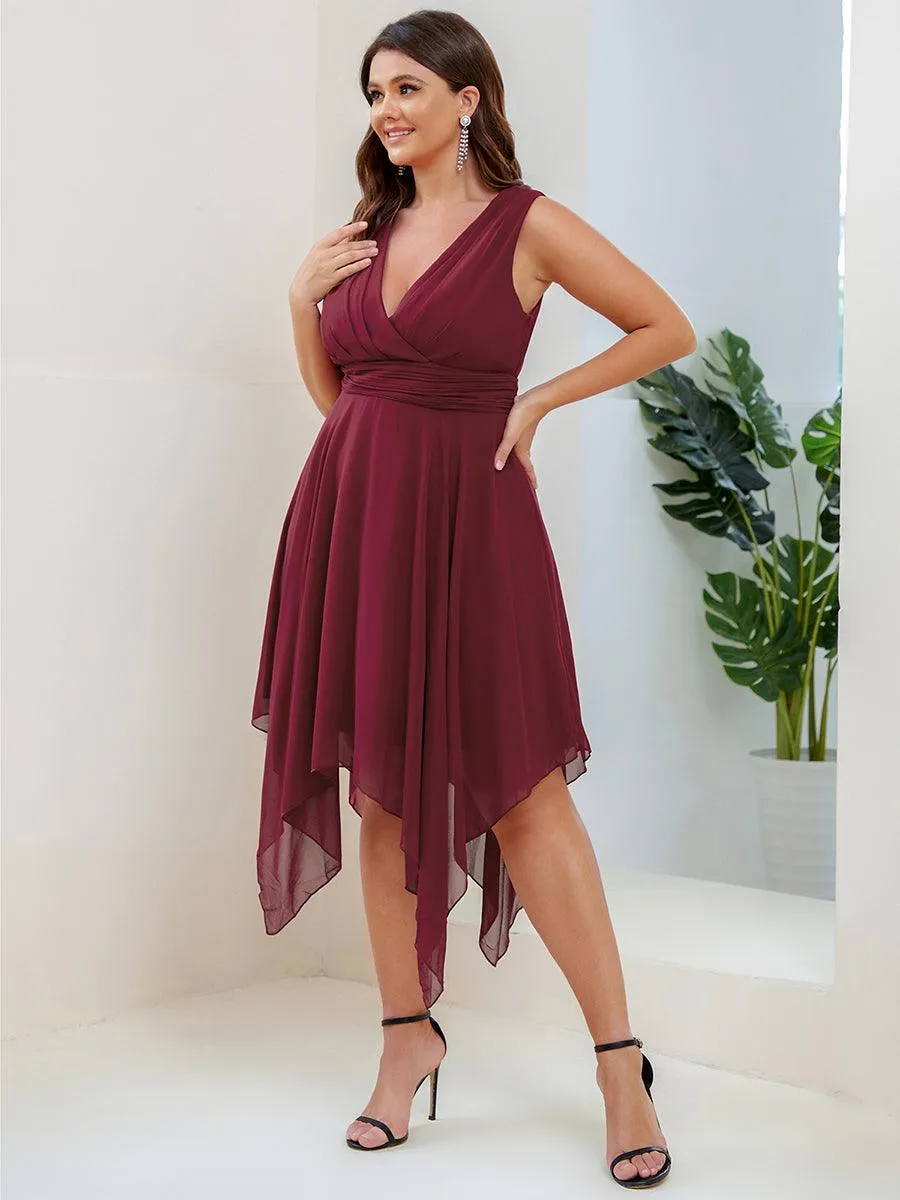 Robe mariage invitée en Mousseline à Ourlet Asymétrique Longueur Genou de Grande Taille