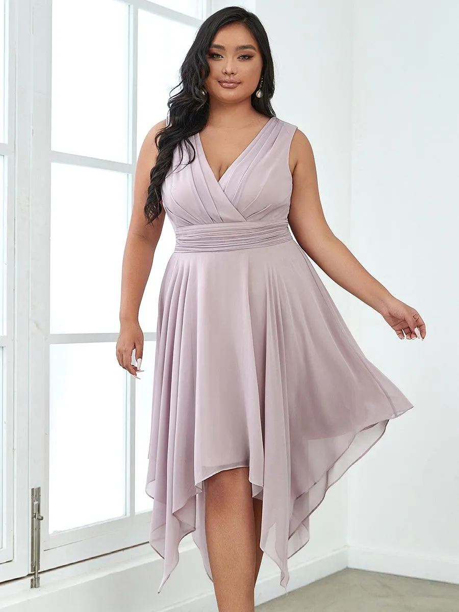 Robe mariage invitée en Mousseline à Ourlet Asymétrique Longueur Genou de Grande Taille