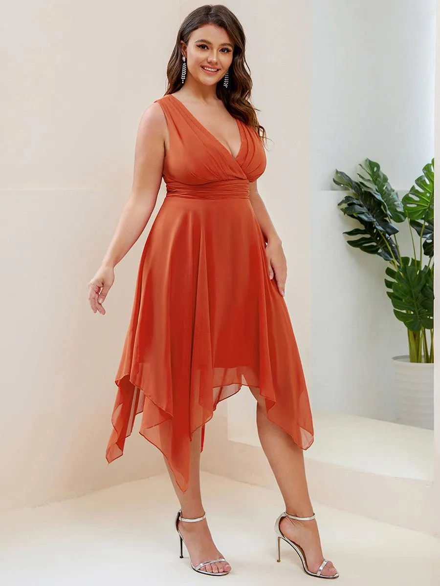 Robe mariage invitée en Mousseline à Ourlet Asymétrique Longueur Genou de Grande Taille