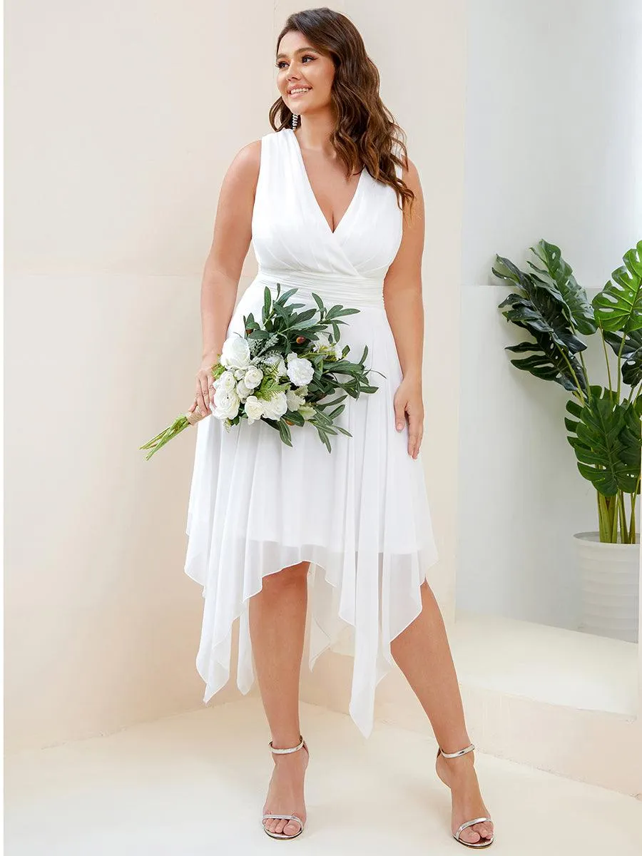 Robe mariage invitée en Mousseline à Ourlet Asymétrique Longueur Genou de Grande Taille