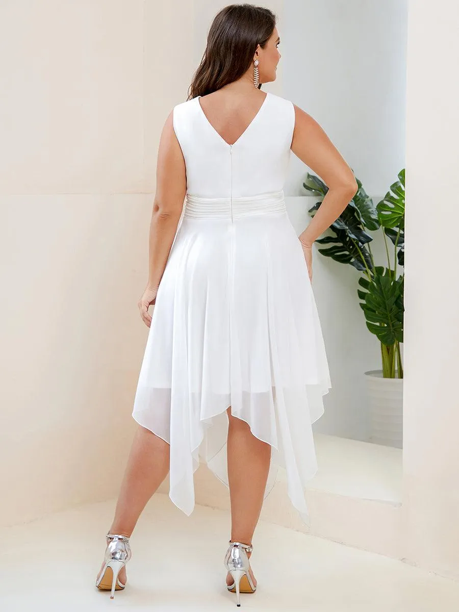 Robe mariage invitée en Mousseline à Ourlet Asymétrique Longueur Genou de Grande Taille
