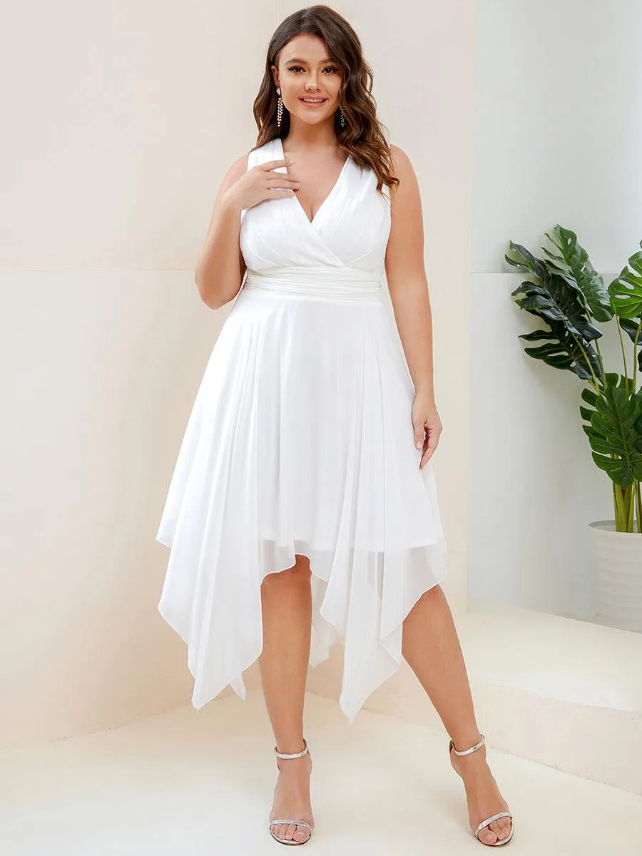 Robe mariage invitée en Mousseline à Ourlet Asymétrique Longueur Genou de Grande Taille