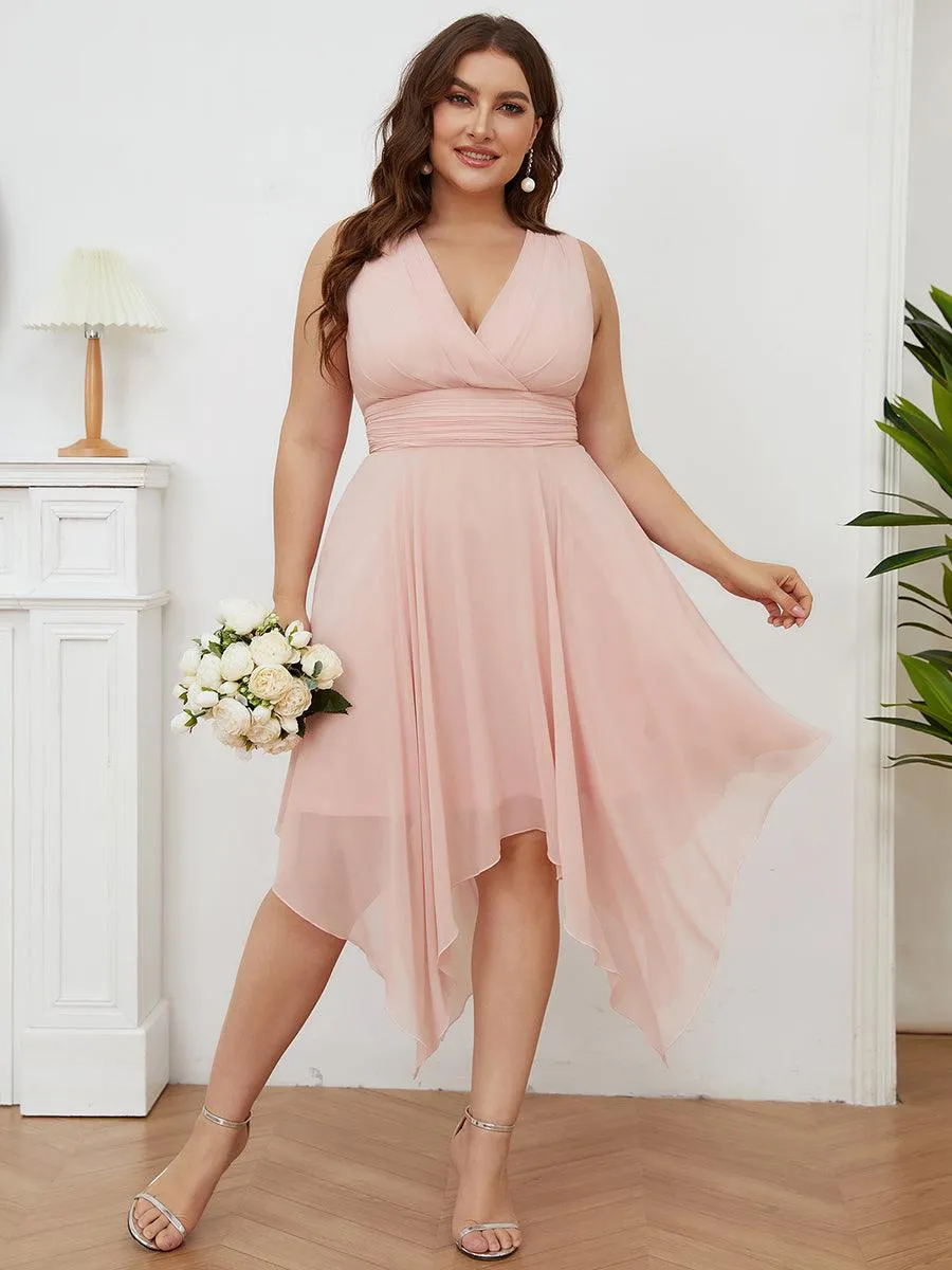 Robe mariage invitée en Mousseline à Ourlet Asymétrique Longueur Genou de Grande Taille