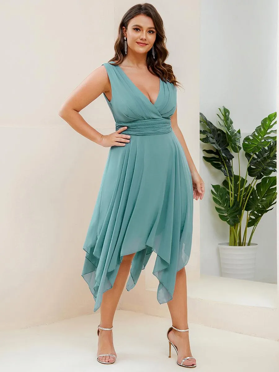 Robe mariage invitée en Mousseline à Ourlet Asymétrique Longueur Genou de Grande Taille