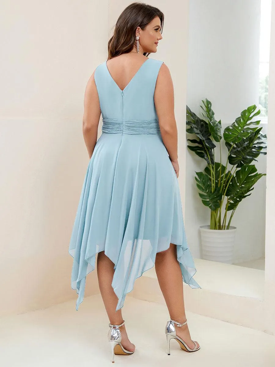 Robe mariage invitée en Mousseline à Ourlet Asymétrique Longueur Genou de Grande Taille