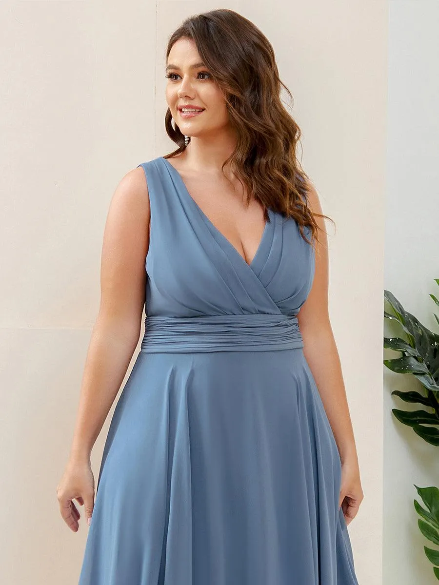 Robe mariage invitée en Mousseline à Ourlet Asymétrique Longueur Genou de Grande Taille