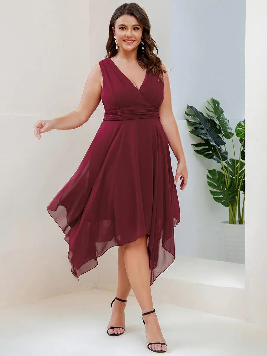Robe mariage invitée en Mousseline à Ourlet Asymétrique Longueur Genou de Grande Taille