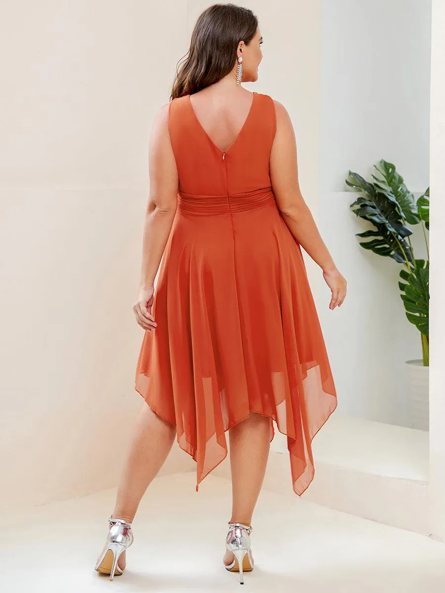 Robe mariage invitée en Mousseline à Ourlet Asymétrique Longueur Genou de Grande Taille