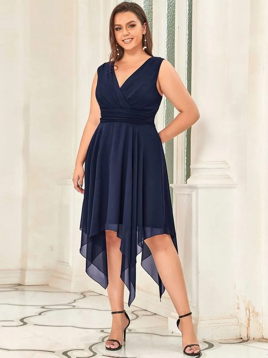 Robe mariage invitée en Mousseline à Ourlet Asymétrique Longueur Genou de Grande Taille