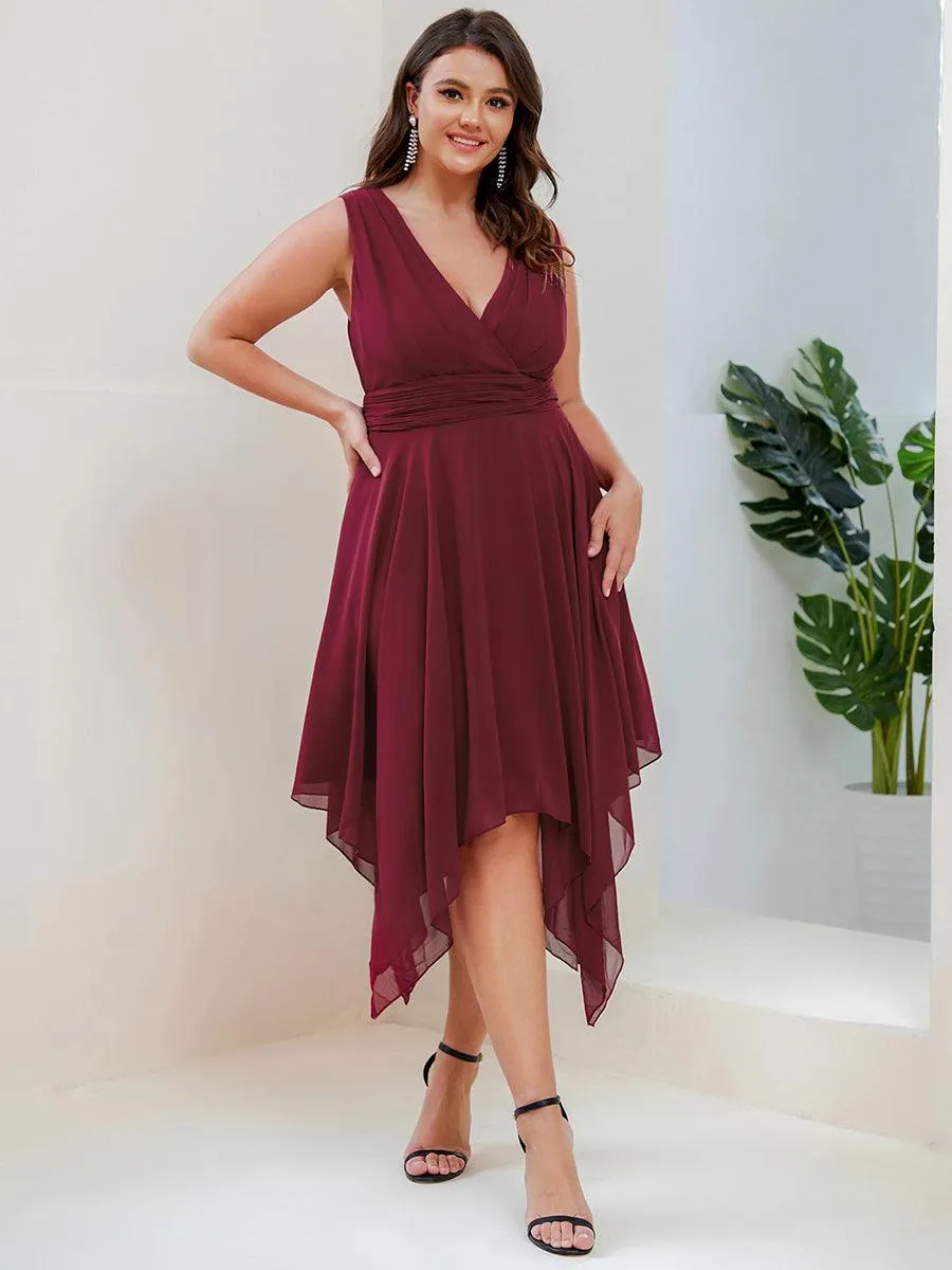Robe mariage invitée en Mousseline à Ourlet Asymétrique Longueur Genou de Grande Taille
