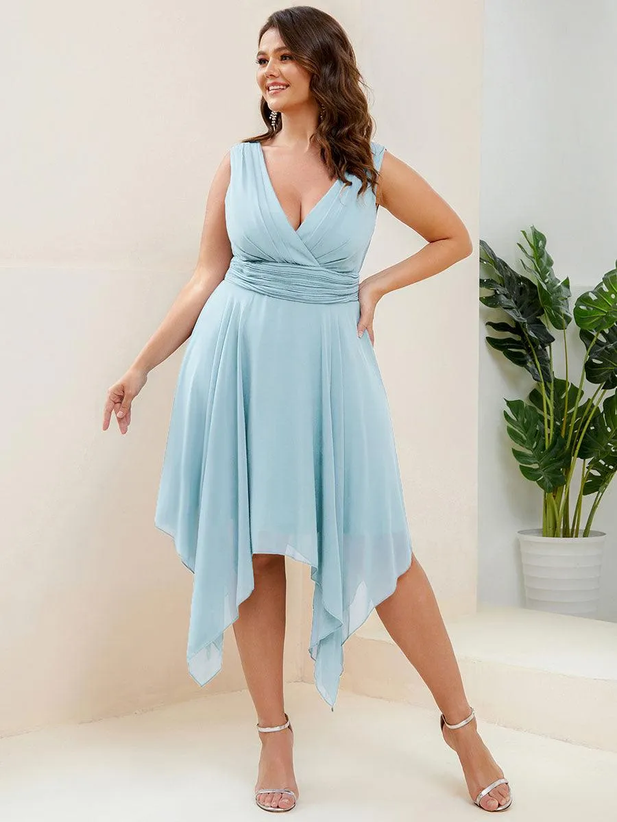 Robe mariage invitée en Mousseline à Ourlet Asymétrique Longueur Genou de Grande Taille