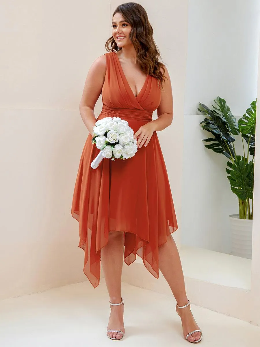 Robe mariage invitée en Mousseline à Ourlet Asymétrique Longueur Genou de Grande Taille