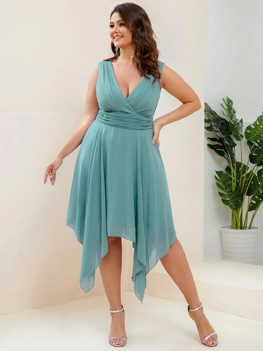 Robe mariage invitée en Mousseline à Ourlet Asymétrique Longueur Genou de Grande Taille