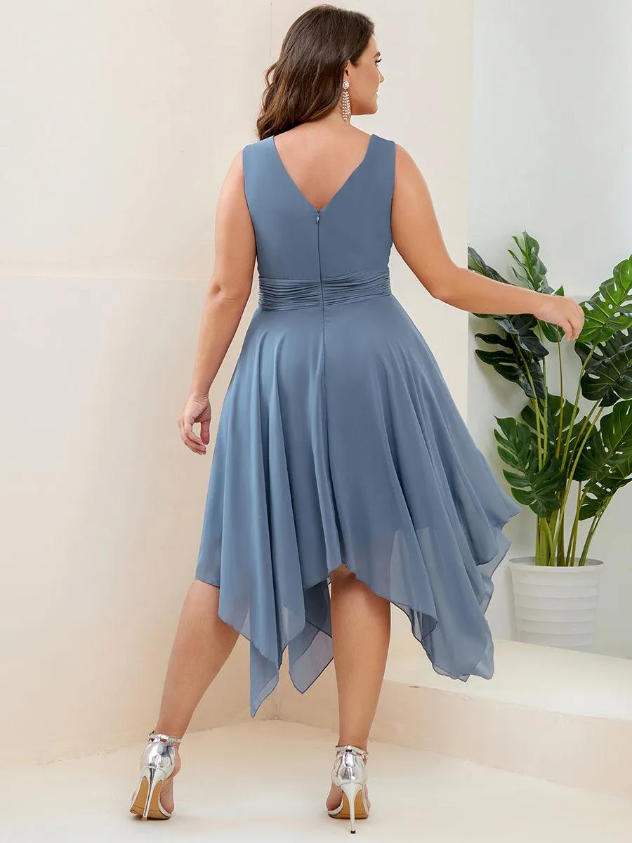 Robe mariage invitée en Mousseline à Ourlet Asymétrique Longueur Genou de Grande Taille