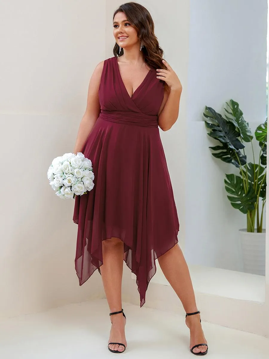 Robe mariage invitée en Mousseline à Ourlet Asymétrique Longueur Genou de Grande Taille