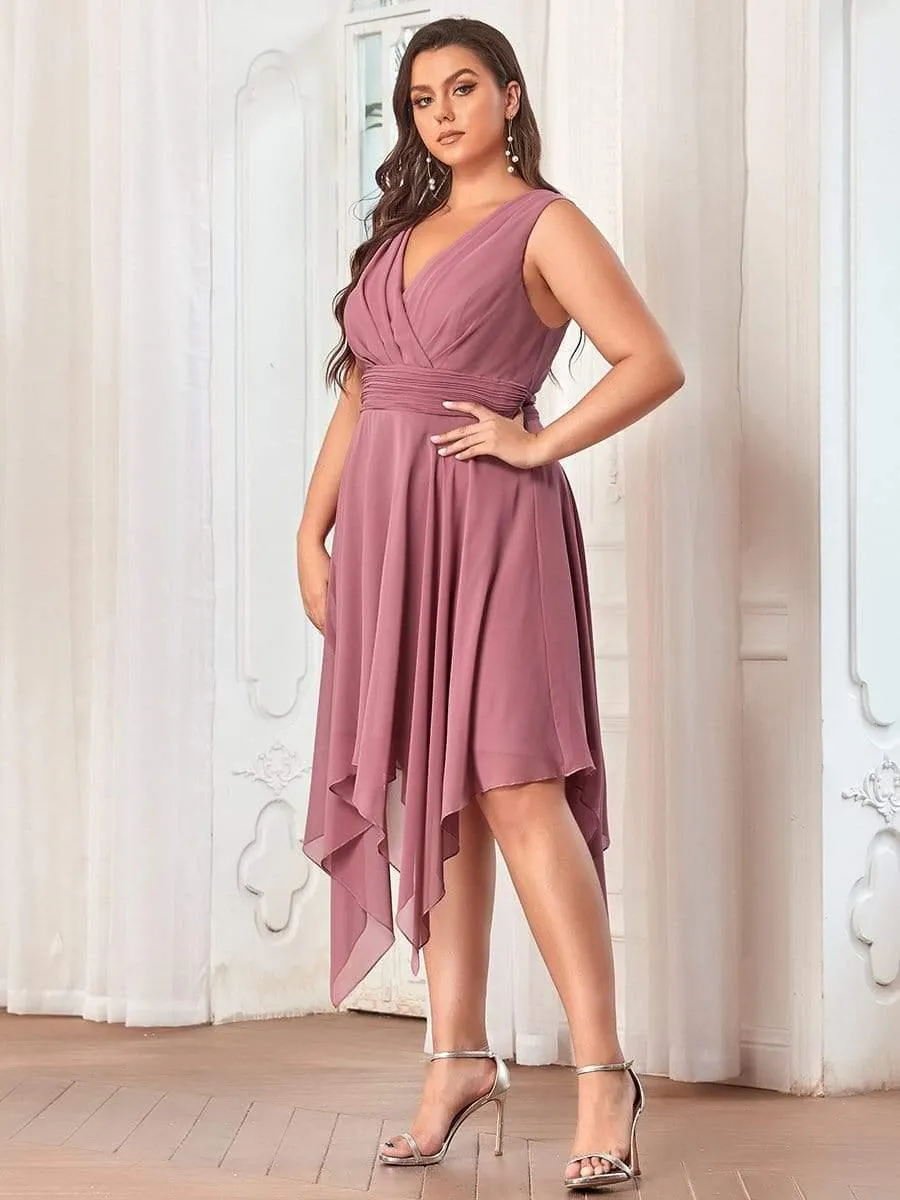 Robe mariage invitée en Mousseline à Ourlet Asymétrique Longueur Genou de Grande Taille