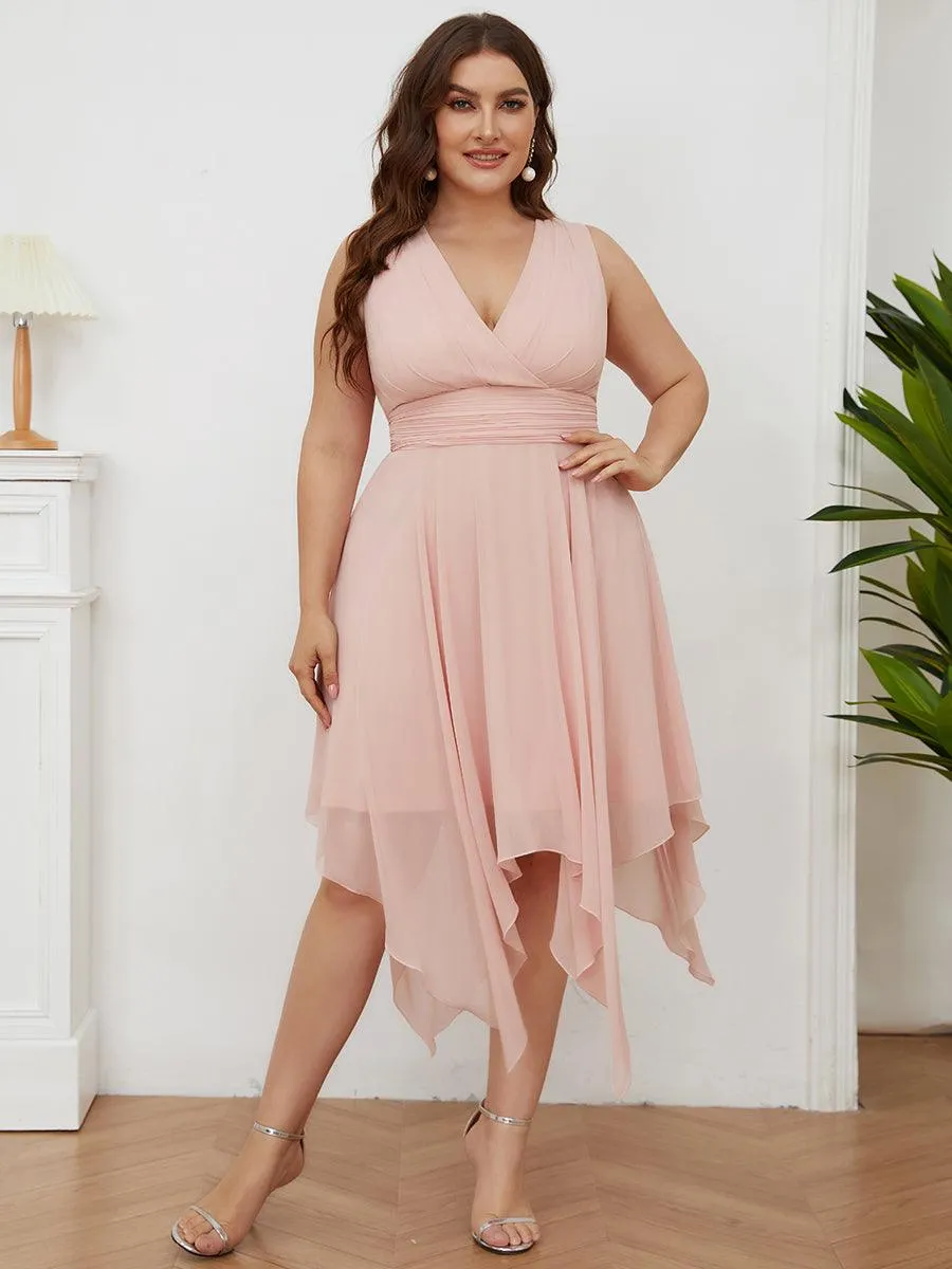 Robe mariage invitée en Mousseline à Ourlet Asymétrique Longueur Genou de Grande Taille