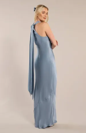 Roma Dress in Pale Blue Satin