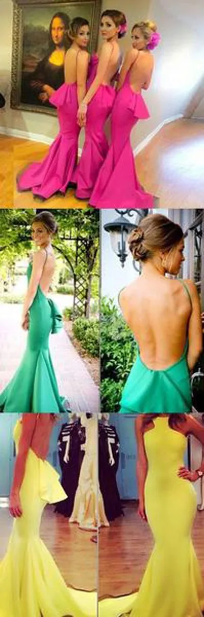 Rose Red Backless Mermaid Bridesmaid Dresses For Young Girls, MB201