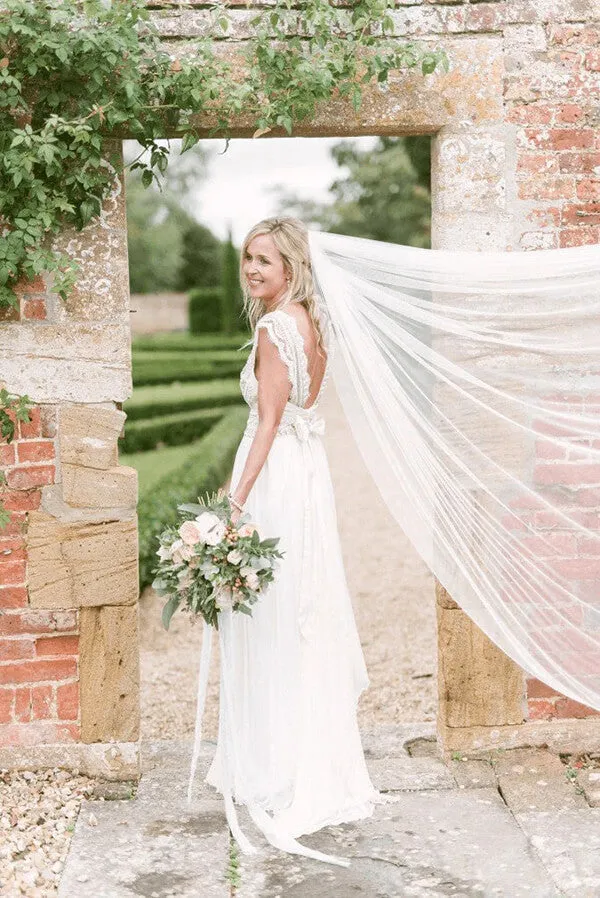 Roycebridal Chiffon A-line Beaded Open Back Wedding Dresses, Beach Bridal Gowns, MW829