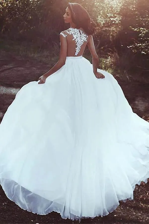 Roycebridal Chiffon A-line V-neck Lace Appliques Wedding Dress With Slit, Bridal Gown, MW784