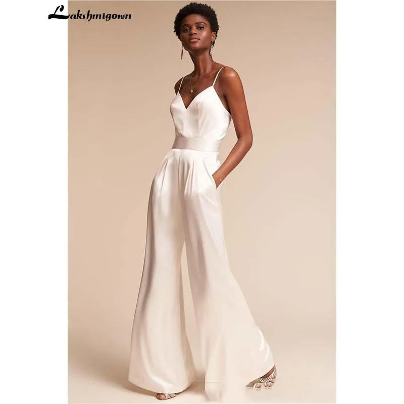 Roycebridal Jumpsuit wedding Dresses with Pockets ad Spaghetti Neck
