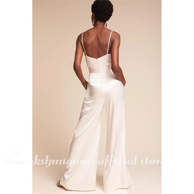 Roycebridal Jumpsuit wedding Dresses with Pockets ad Spaghetti Neck