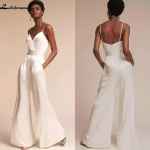 Roycebridal Jumpsuit wedding Dresses with Pockets ad Spaghetti Neck