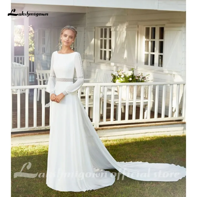 Roycebridal Lakshmigown Chiffon Boho Wedding Dress 2024 long sleeves white ivory Bridal Gown Sexy Beach Wedding Dress vestido de casamento