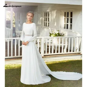 Roycebridal Lakshmigown Chiffon Boho Wedding Dress 2024 long sleeves white ivory Bridal Gown Sexy Beach Wedding Dress vestido de casamento