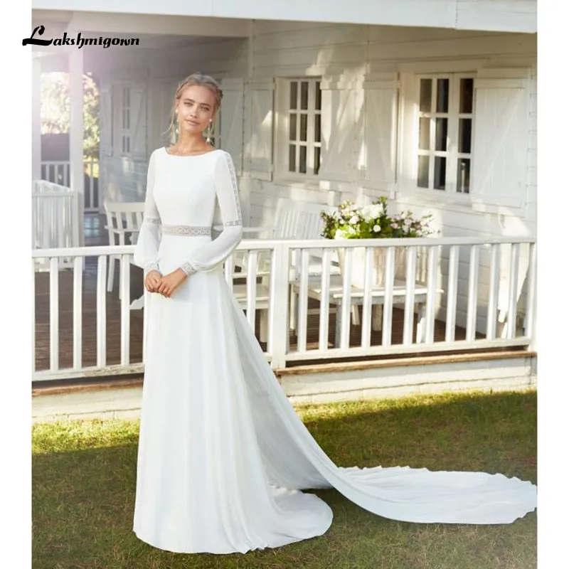 Roycebridal Lakshmigown Chiffon Boho Wedding Dress 2024 long sleeves white ivory Bridal Gown Sexy Beach Wedding Dress vestido de casamento