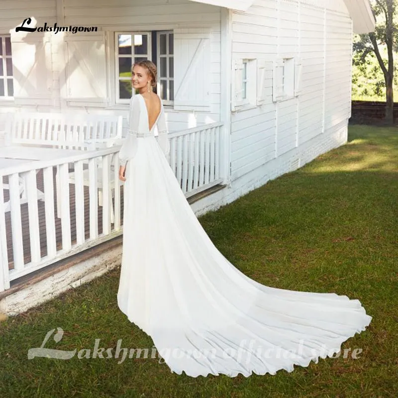 Roycebridal Lakshmigown Chiffon Boho Wedding Dress 2024 long sleeves white ivory Bridal Gown Sexy Beach Wedding Dress vestido de casamento