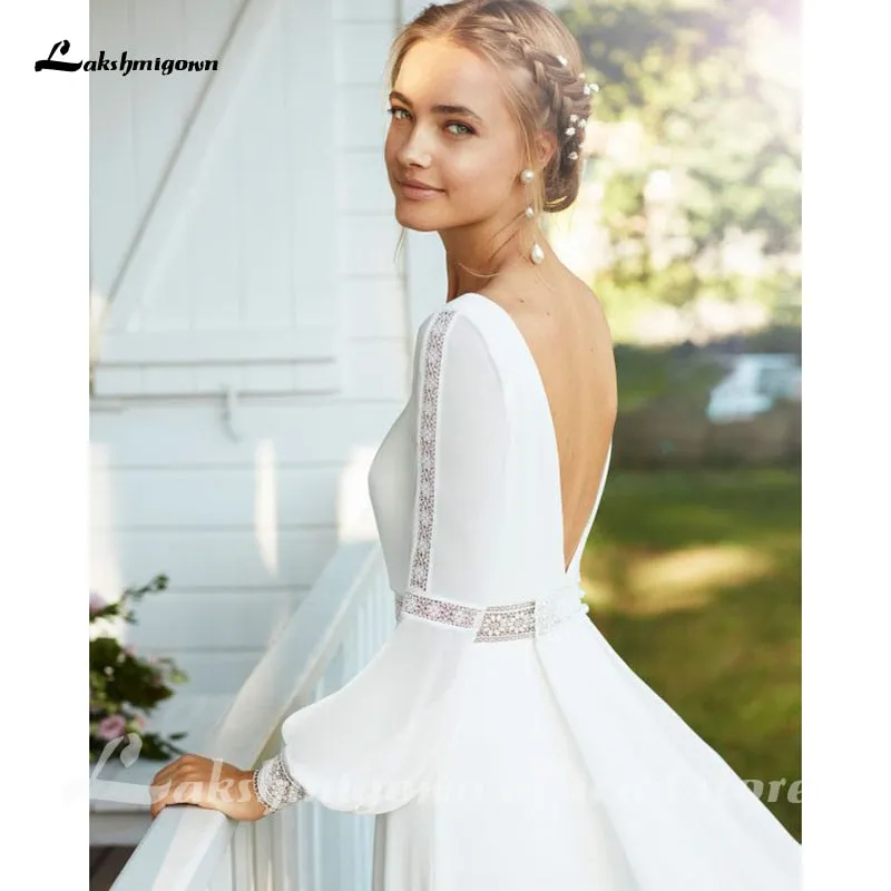 Roycebridal Lakshmigown Chiffon Boho Wedding Dress 2024 long sleeves white ivory Bridal Gown Sexy Beach Wedding Dress vestido de casamento